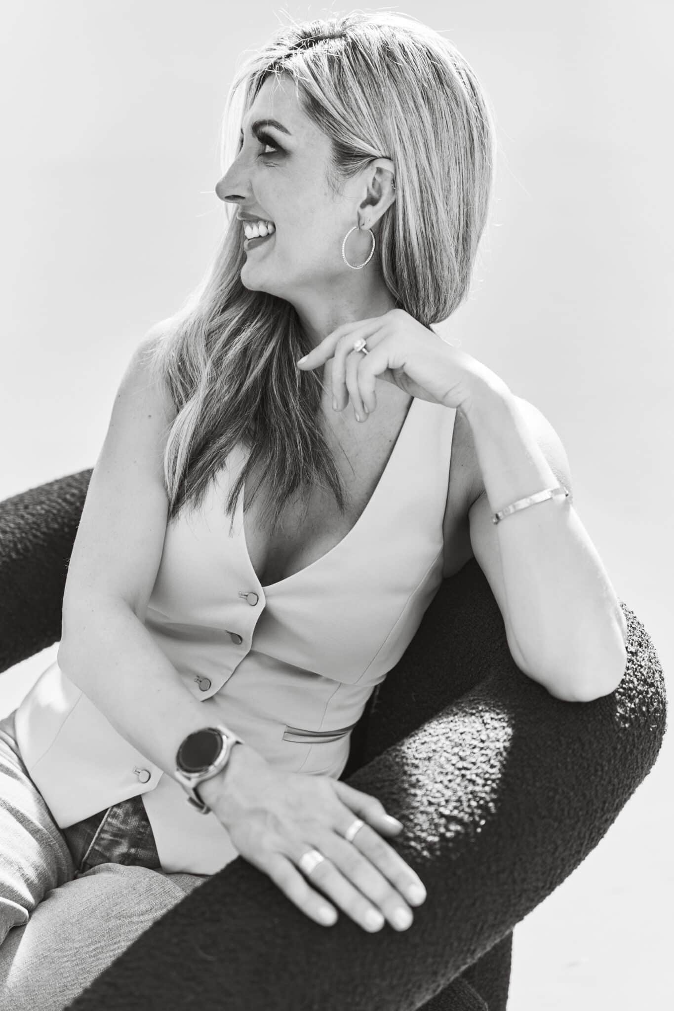 Photo of staff member Holly in black and white